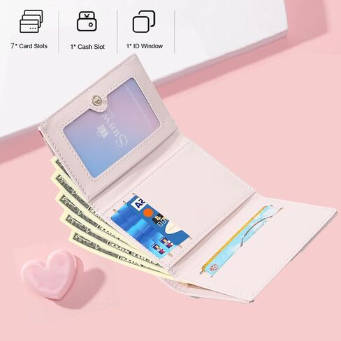 Sunwel Fashion Girls لطيف الكرز طباعة Coquette Bow Wallet Small Wallet Card Window for Women (Pink) in Kuwait
