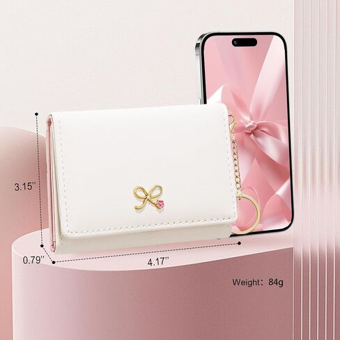 Sunwel Fashion Cute Coquette Bow Wallet مع نافذة معرف حامل البطاقة الجمالية على السلسلة الرئيسية للنساء الفتيات (الوردي) in Saudi Arabia