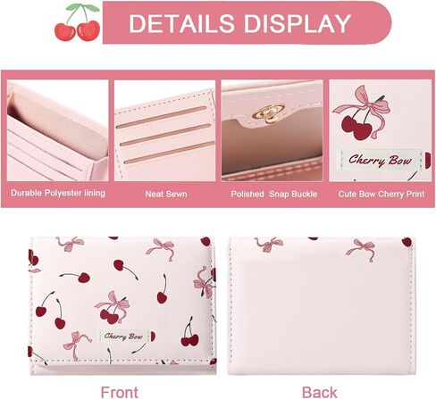 Sunwel Fashion Girls لطيف الكرز طباعة Coquette Bow Wallet Small Wallet Card Window for Women (Pink) in Kuwait