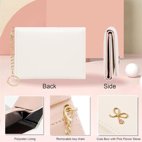 Sunwel Fashion Cute Coquette Bow Wallet مع نافذة معرف حامل البطاقة الجمالية على السلسلة الرئيسية للنساء الفتيات (الوردي) in Saudi Arabia