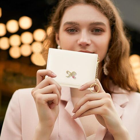 Sunwel Fashion Cute Coquette Bow Wallet مع نافذة معرف حامل البطاقة الجمالية على السلسلة الرئيسية للنساء الفتيات (الوردي) in Saudi Arabia