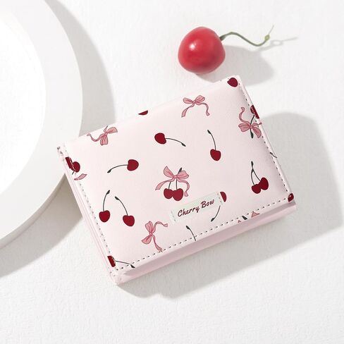 Sunwel Fashion Girls لطيف الكرز طباعة Coquette Bow Wallet Small Wallet Card Window for Women (Pink) in Kuwait