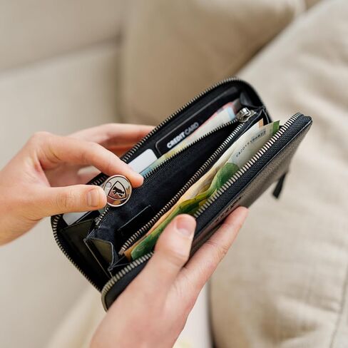 BERLINER BAGS Vintage Genuine Leather Wallet Palma, RFID Blocking Credit Card Holder, Slim Womens Wallet, Zip Around Wallet for 14 Cards, Bills, Coins, ID Window - Brown in Kuwait