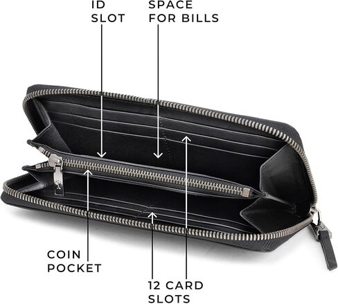 BERLINER BAGS Vintage Genuine Leather Wallet Palma, RFID Blocking Credit Card Holder, Slim Womens Wallet, Zip Around Wallet for 14 Cards, Bills, Coins, ID Window - Brown in Kuwait