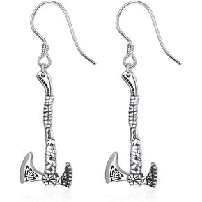 Viking Bold Bully Axe Sterling Silver Drop Earrings