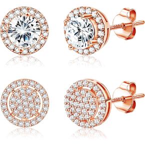 دوخايس مكعب Zirconia stud أقراط للرجال نساء ، 14K الذهب مطلي الذهب Hypoallergenic 925 Sterling Silver Post Earrings مجموعة ، المثلجة أزرار CZ مستديرة ومربعة ، محاكاة أقراط هالة الماس المحاكاة