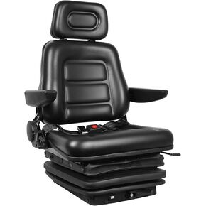 Universal Forklift Seat, Tractor Seat with Adjustable Backrest Headrest Armrests, Retractable Seatbelt, Three-position height adjustment, Lawn Mower Seat for Tractor Harvester Dozer Telehandler