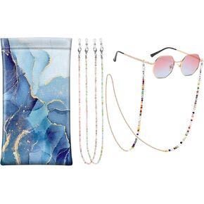 Fintie Eyeglasses Pouch with Cleaning Cloth, Ocean Marble + 3 Pcs Eyeglasses Chains
