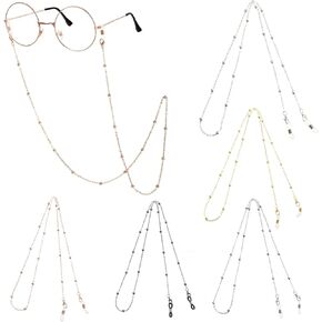 Teaaha 5PCS Glasses Chain for Women, Shiny Eyeglasses Strap Lanyard, Sunglass Chains String Eye Glasses Holders Around Neck(Rose Gold, Silver, White K, Imitation Gold, Black)