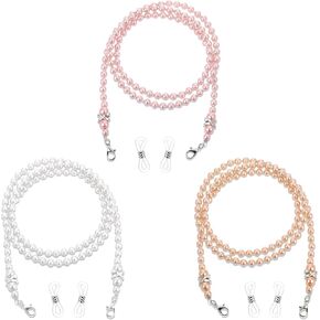 3 Pcs Beaded Eyeglass Chain Pearl Eye Glasses Strap Holders Around Neck Eyeglass Hanger String Keeper Lanyard Cord for Women Sunglass Reading Glasses Face Masks Eyewear Retainer