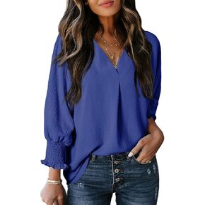 Dokotoo Womens Tops Dressy Casual V Neck Blouses 3/4 Sleeve Shirts Spring Summer Fashion Trendy Tops 2025