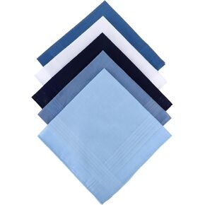 5 PCS Blue Gentleman Handkerchief, Pocket Squares for Men, Mens Handkerchiefs, 15.7" Mens Hankerchief Cotton Machine Wash for Father Boyfriend (Navy to Sky Blue)