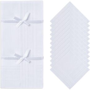 12 حزمة منديل للرجال ، hankies مع الشريط الكلاسيكي ، مناديل رجالي القطن بنسبة 100 ٪ ، مربعات جيب بيضاء