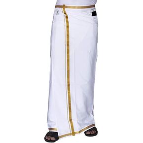 Chandrakala South indian Velcro Lungi with pocket for Mens, White,Free Size (MK111WHI)