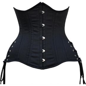 Women’s 24 Double Steel-Boned Cotton Waist Training Corset, Side Laced Longline Hourglass Underbust Shaper