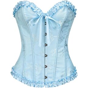 SHYMMUO White Corset Top for Women - Lace Up Floral Bustier Satin Elegant Bridal Corset for Weddings, Parties, Costumes