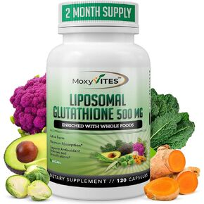 Liposomal Glutathione Supplement 500mg - Pure L Glutathione (GSH) Reduced - Active Form, Made with Organic Whole Food, Non GMO Phospholipid Complex - Antioxidant - 120 Count