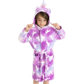 Girls Robe Kids Hooded Bathrobe Unicorn Rainbow Star Leopard Toddler Bath Robe Warm Fuzzy Bathrobes Age 3-8