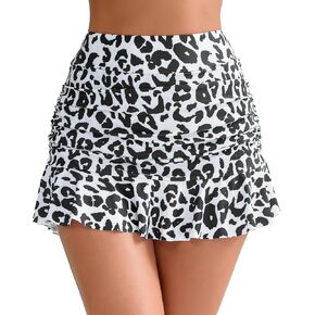 Halcurt Women's High Waisted Ruched Ruffle Swim Skirt with Shorts Tummy Control Tankini Swim Skort Bikini Swimsuit Bottoms