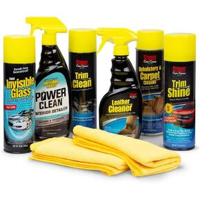 Stoner Car Care 99056 Indior Details Citns 8 قطع تشمل منظف السجاد والمفروشات ، منظفًا جلديًا ، تألقًا ، نظيفًا ، نظافة زجاجية متميزة ، نظيف للطاقة ، واثنين من الألياف الدقيقة