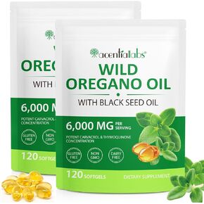 Oil of Oregano Softgels 6000mg Per Serving - Oil of Oregano with Black Seed Oil - Potent Carvacrol & Thymoquinone | Immune Support, Digestive Health & Antioxidant | Non-GMO, Gluten-Free, Dairy-Free