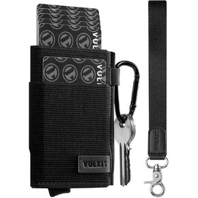 VULKIT Slim Wallet for Men and Women, Pop up Credit Card holder Metal Case RFID Blocking with Keychain Wristlet