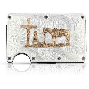 Montana Silversmiths Western Themed Credit Card and Cash Case (Praying Cowboy - Silver Finish)