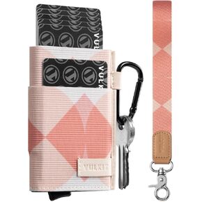 VULKIT Slim Wallet for Men and Women, Pop up Credit Card holder Metal Case RFID Blocking with Keychain Wristlet