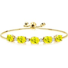 18K Yellow Gold Plated Silver Gemstone Birthstone and White Created Sapphire Tennis Bracelet for Women | Oval 8X6MM with Round 2.5MM Accents | Adjustable Bolo Chain | Fine Jewelry for Her Mom Wife