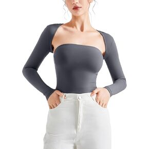 SUUKSESS Women 2 Piece Long Sleeve Bolero Open Front Shrug Sexy Double Lined Tube Top