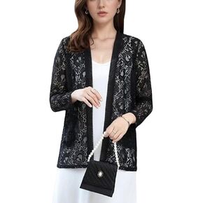 Fondthy Women's 3/4 Sleve Lace Cardigan Long Sleeve Open Front Front Floral Coster Up Up