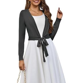 VOIANLIMO Women's Cardigan Knit Sweaters Long Sleeve Cropped Tie Front Bolero Shrug for Dresses S-XL