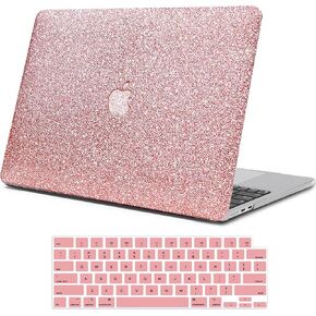 Compatible with MacBook Air 13 inch Case 2025 2024 2023 2022 M4 A3240 M3 A3113 M2 A2681, Glitter Smooth PU Leather Hard Shell Case + Keyboard Cover for MacBook Air 13.6 inch, Shining Rose Gold