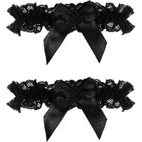 2PCS Lace Wedding Sharter للعروس ، حزام الرباط الأسود مع Bowknot ، فخذ مثيرة للنساء ، حزام Leghigh Sarters لحفل الزفاف ، الحفلات ، الهدايا للنساء والبنات （13.39-23.62 بوصة）