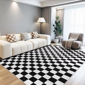 Terrug Black and White Checkered Rug for Living Room Bedroom, 5x7 Soft Washable Area Rug with Non Slip, Low Pile Stain Resistance Carpet for Kids Room Entryway Kitchen Dorm