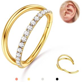 BodyBonita Triple/Double Hoop Nose Ring - 316L Stainless Steel Septum Clicker 16G/18G/20G CZ Conch Piercing Jewelry Septum Clicker Rings Cartilage Earring Helix Rook Tragus Gold/Black/Silver/Rose Gold