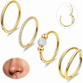 4pcs 18g خاتم أنف الصلب الجراحي لنساء الرجال يتوقفون على أنف مزدوج طوق Cz opal الفرس الحاجز الأطواق الغضروف الغضروف conch tragus Rook Rip Daith Daith Jewelry Gold Silver 7-9mm