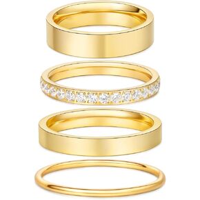 4 Pcs 14k Gold Filled Rings for Women Non Tarnish Wedding Bands Stacking Rings for Women Titanium Steel CZ Simulated Diamond Knuckle Ring Set