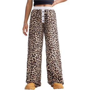 Girl's Y2K Leopard Print Elastic Waist Track Pants Cheetah Straight Leg Trousers Streetwear