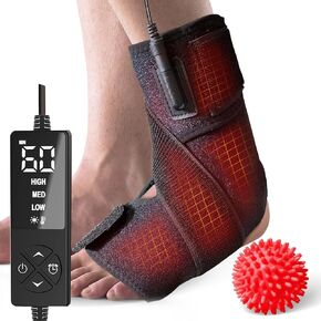 sticro Ankle Heating Pad for Achilles Tendonitis and Plantar Fasciitis Relief, Heated Ankle Brace Foot Heating Pad Wrap with Massage Ball for Sprained Ankle, Arthritis Foot Heel Pain Relief (Gray)