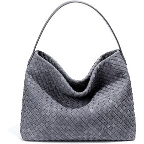 Women's Braided Leather Tote Bag Stylish Suede Hobo Shoulder Bag with Woven Details