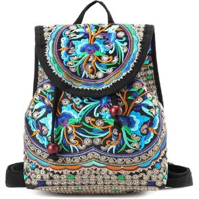 Goodhan Vintage Embroidered Women Backpack Ethnic Travel Handbag Shoulder Bag,12x10x5 inch,Pink