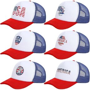 6 Pcs Patriotic Hats Bulk 4th of July Baseball Caps Independence Day Trucker Hat USA American Flag Tactical Cap Adjustable Red Blue Cap for Men Women Costume Decoration