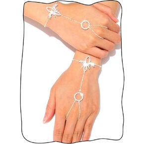 Silver Rhinestone Gloves Fingerless Sparkle Gloves Metallic Hand Chain Wedding Accessories for Women