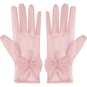 Women's Bow Short Sheer Mesh Tulle Gloves Wrist Length Wedding Evening Opera Tea Party Gloves