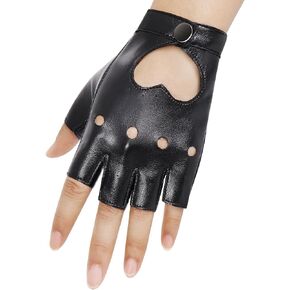 Black Fingerless Gloves PU Faux Leather Women's Driving Gloves Outdoor Sports Goth Cosplay Halloween Costume