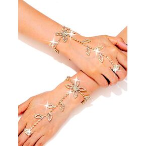 GORTIN Rhinestone Fingerless Gloves Silver Bride Wedding Glove Sparkle Crystal Bridal Hand Chain for Women