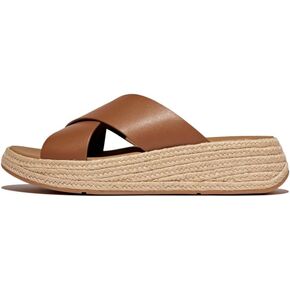 Fitflop Women F-Mode Espadrille Leather Flatform Cross Slides Wedge Sandal
