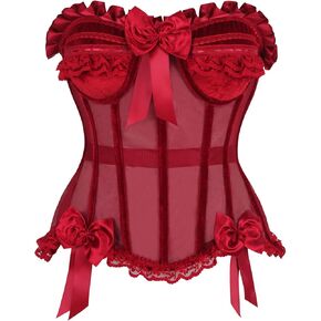 Daisy corsets Womens Top Drawer Steel Boned Dark Red Mesh & Velvet Underwire Bustier Corset