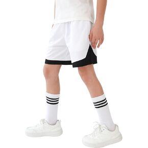 Boys Athletic Shorts with Zipper Pockets Dri Fit Quick Dry Basketball Soccer Mesh Youth Kids Gym Elastic Waistband